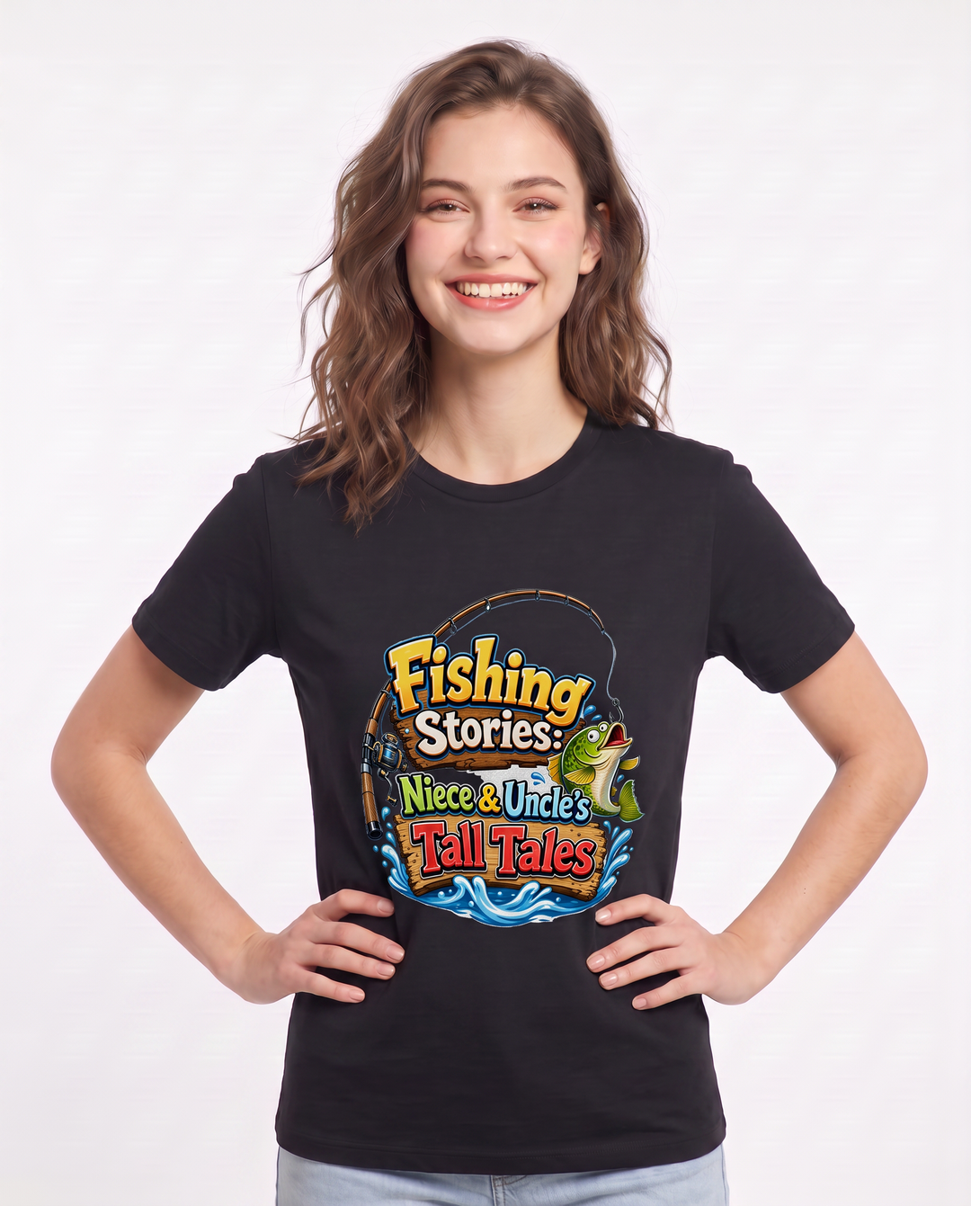 Fishing Stories: Niece & Uncle's Tall Tales Women's Black T-Shirt product image 1