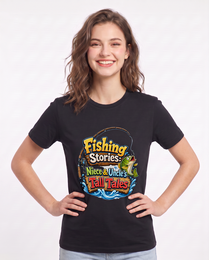 Fishing Stories: Niece & Uncle's Tall Tales Women's Black T-Shirt product image 1