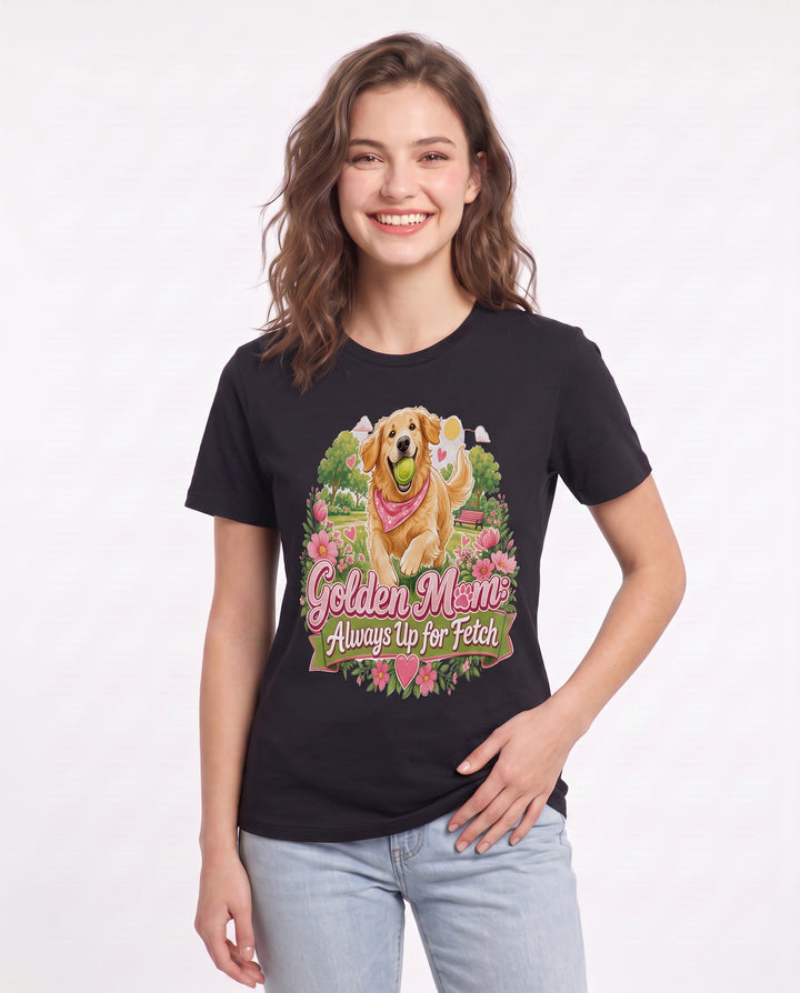 Golden Mom: Always Up for Fetch Women's Black T-Shirt product image 1