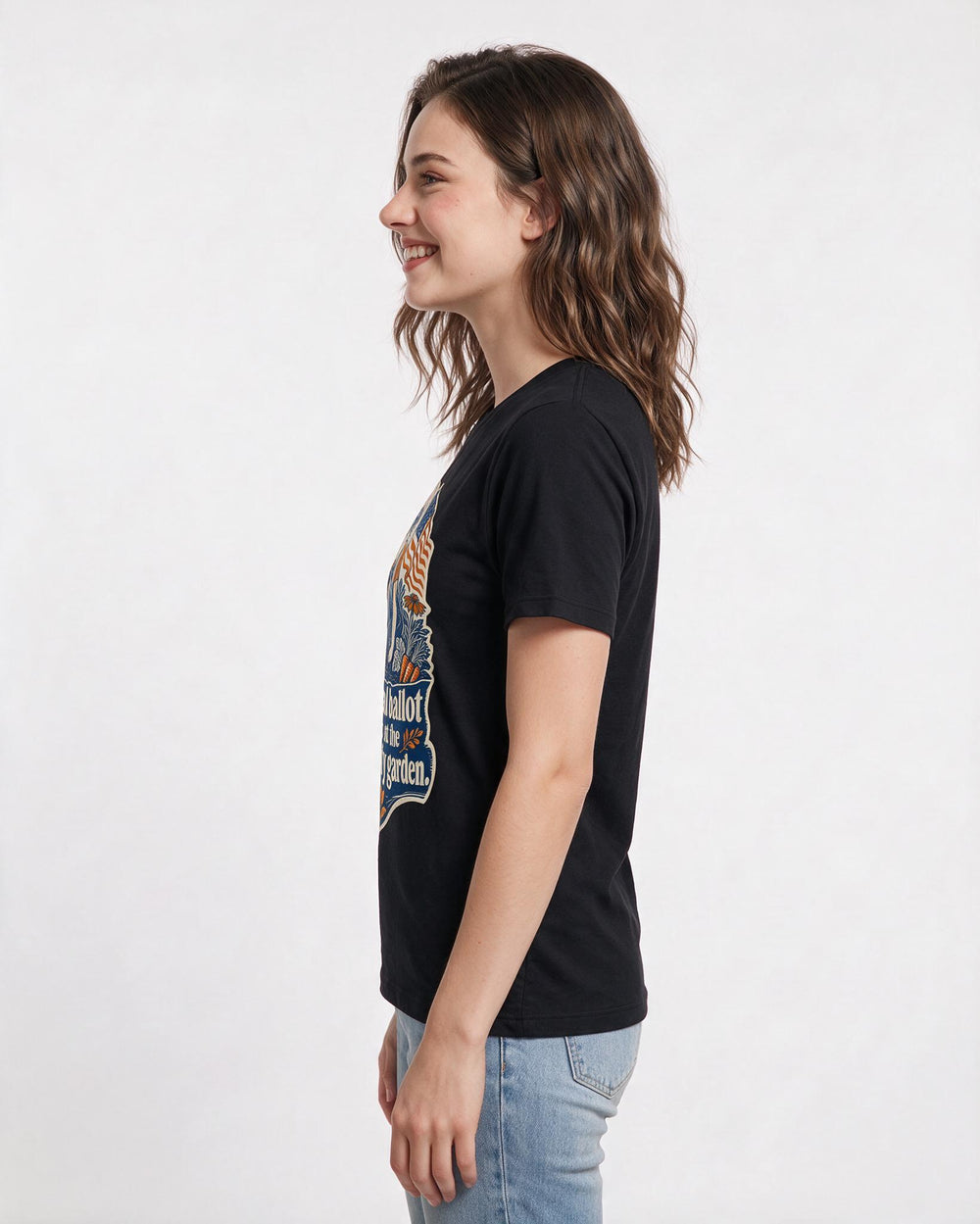 Patriotic Women's Black T-Shirt – My local ballot is cast at the community garden. product image 2