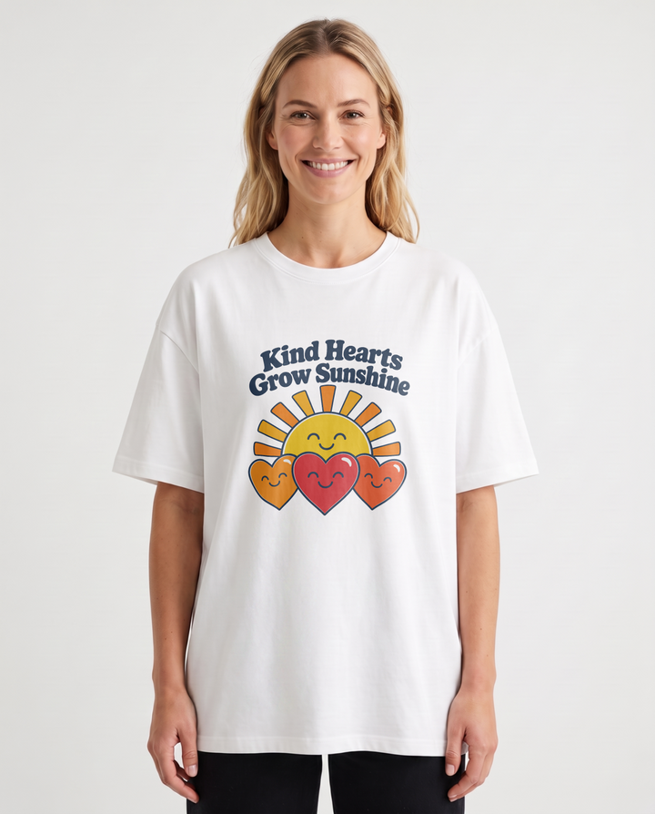 Kind Hearts Grow Sunshine White T-Shirt mockup 1