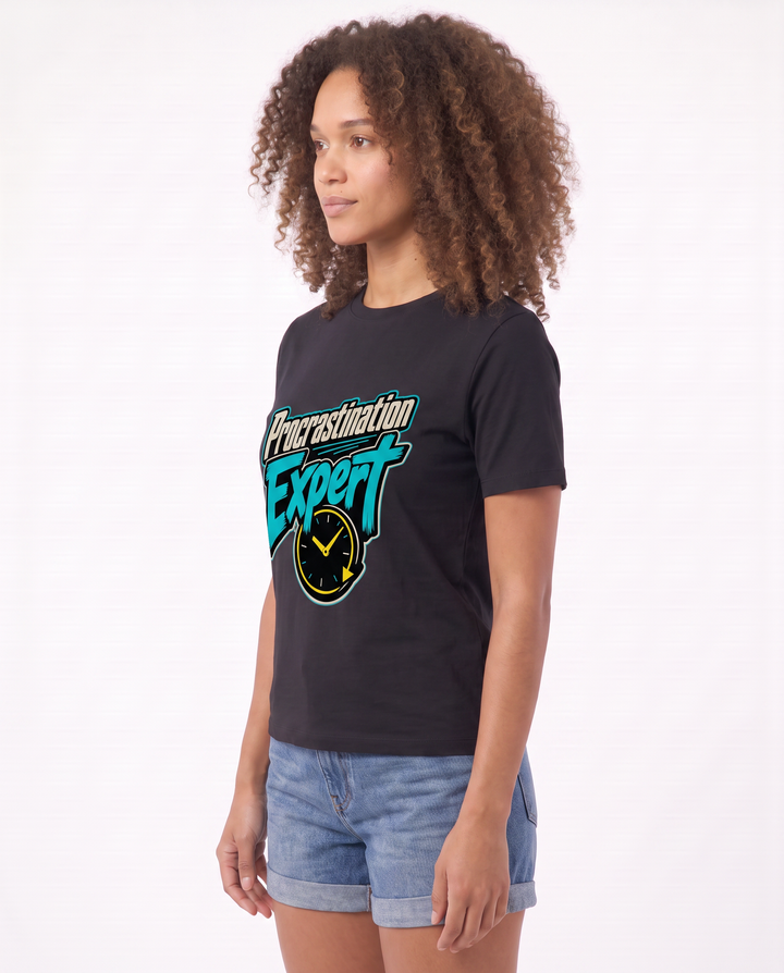Procrastination Expert Black T-Shirt mockup 2