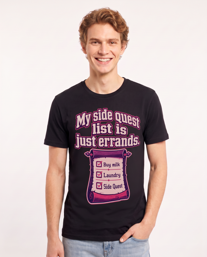 Gaming Men's Black T-Shirt – My side quest list is just errands. product image 1
