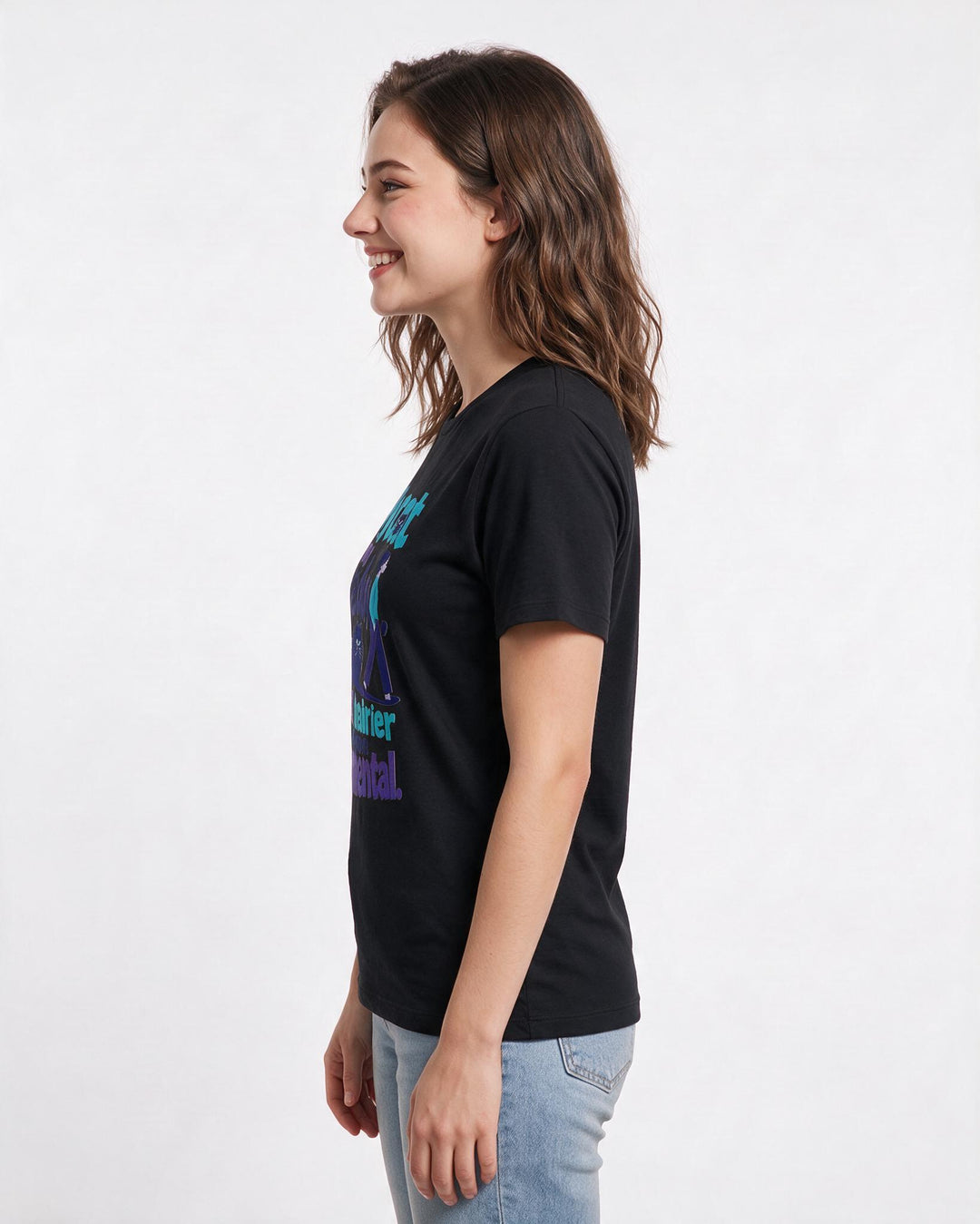 Cat Lover Women's Black T-Shirt – "My cat is my shadow, just hairier and more judgmental," product image 2