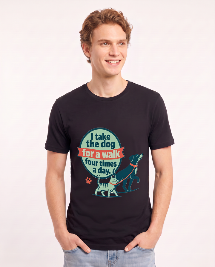 Graphic Men's Black T-Shirt - I take the dog for a walk four times a product image 3