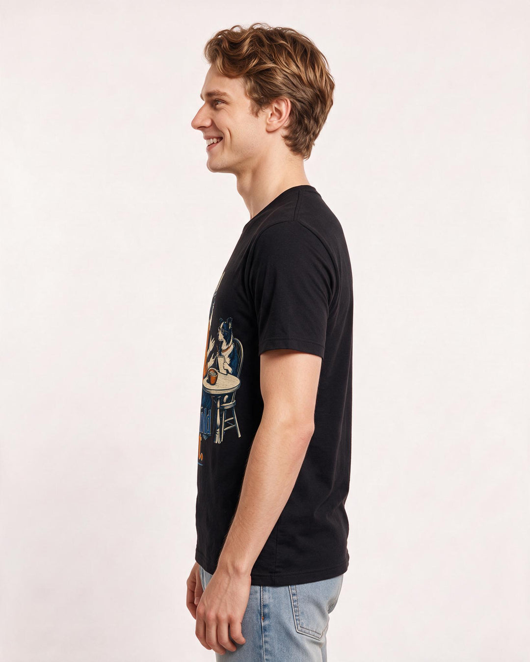 Funny Cat Lover Men's Black T-Shirt – Debating the finer points of dinner with the household expert product image 2