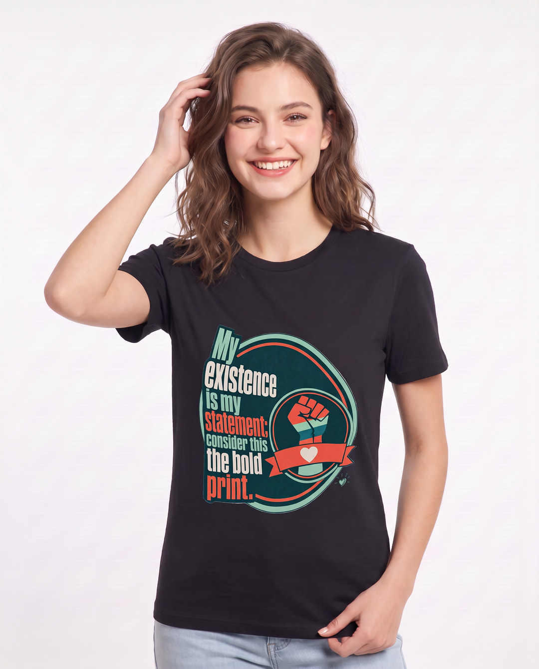 Graphic Women's Black T-Shirt - My existence is my statement; consider product image 3