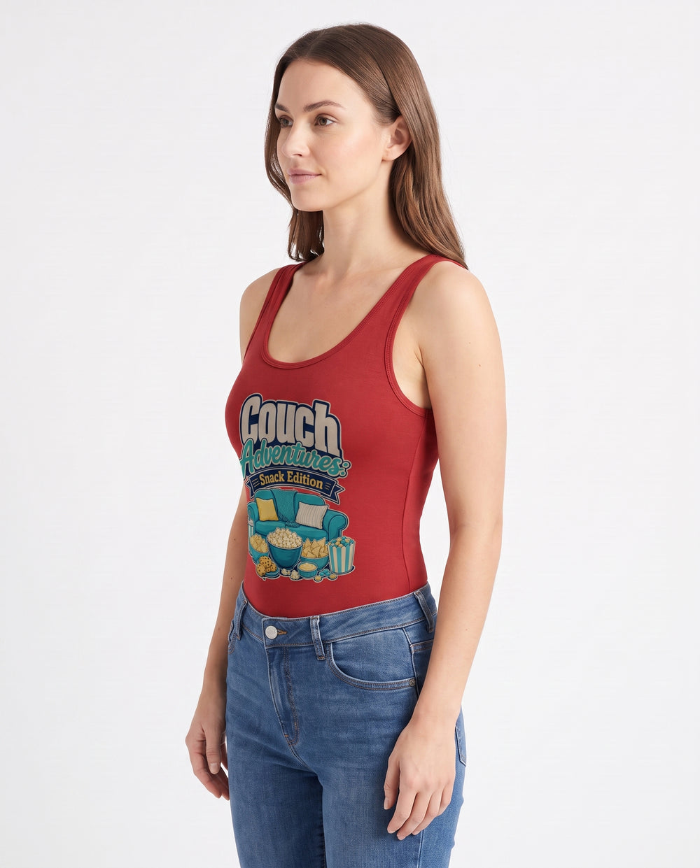 Couch Adventures: Snack Edition Sleeveless Tank Bodysuit mockup 2