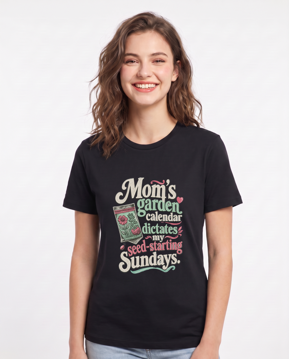 Mom's garden calendar dictates my seed-starting Sundays. Women's Black T-Shirt product image 2
