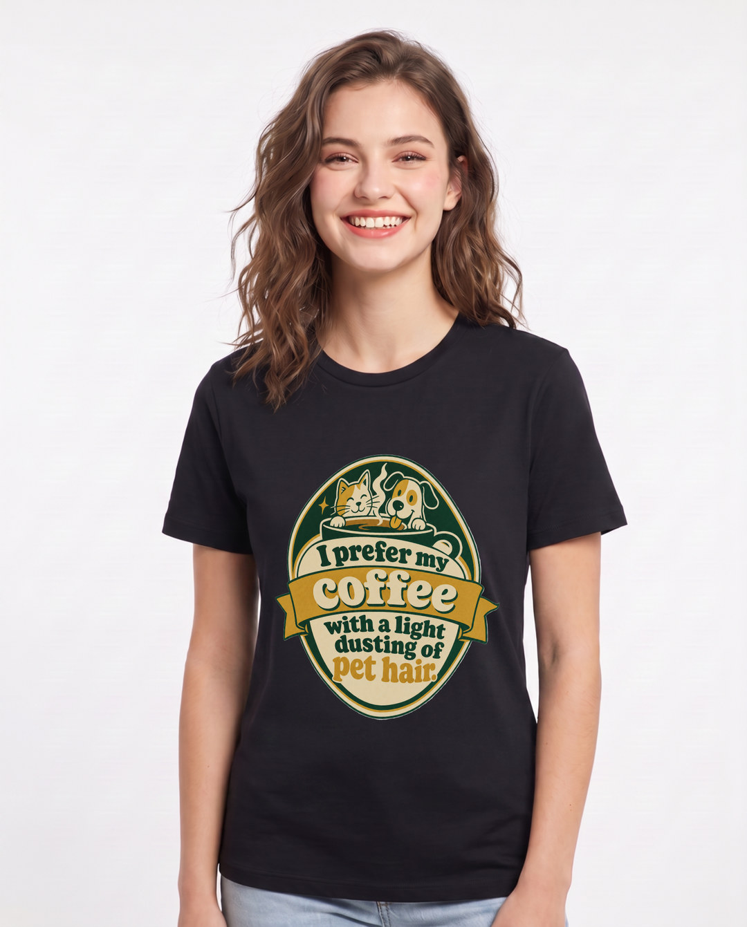 Graphic Women's Black T-Shirt - I prefer my coffee with a light product image 1