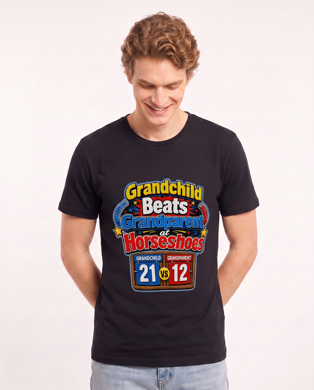 Grandchild Beats Grandparent at Horseshoes Men's Black T-Shirt product image 1
