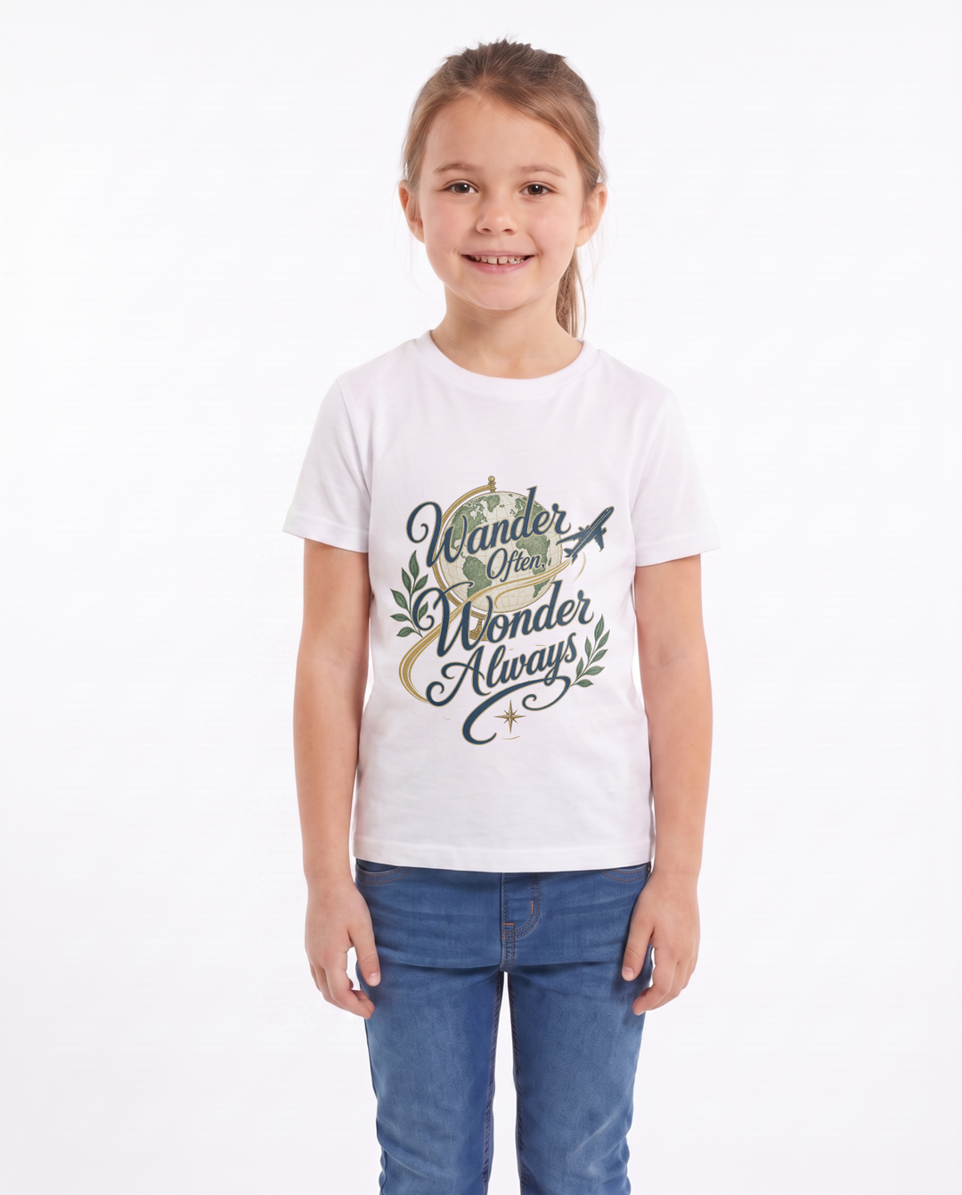 Wander Often, Wonder Always White T-Shirt mockup 1