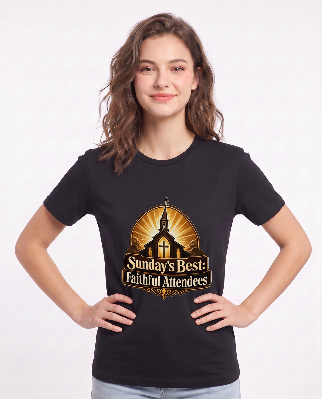 Sunday's Best: Faithful Attendees Women's Black T-Shirt product image 1