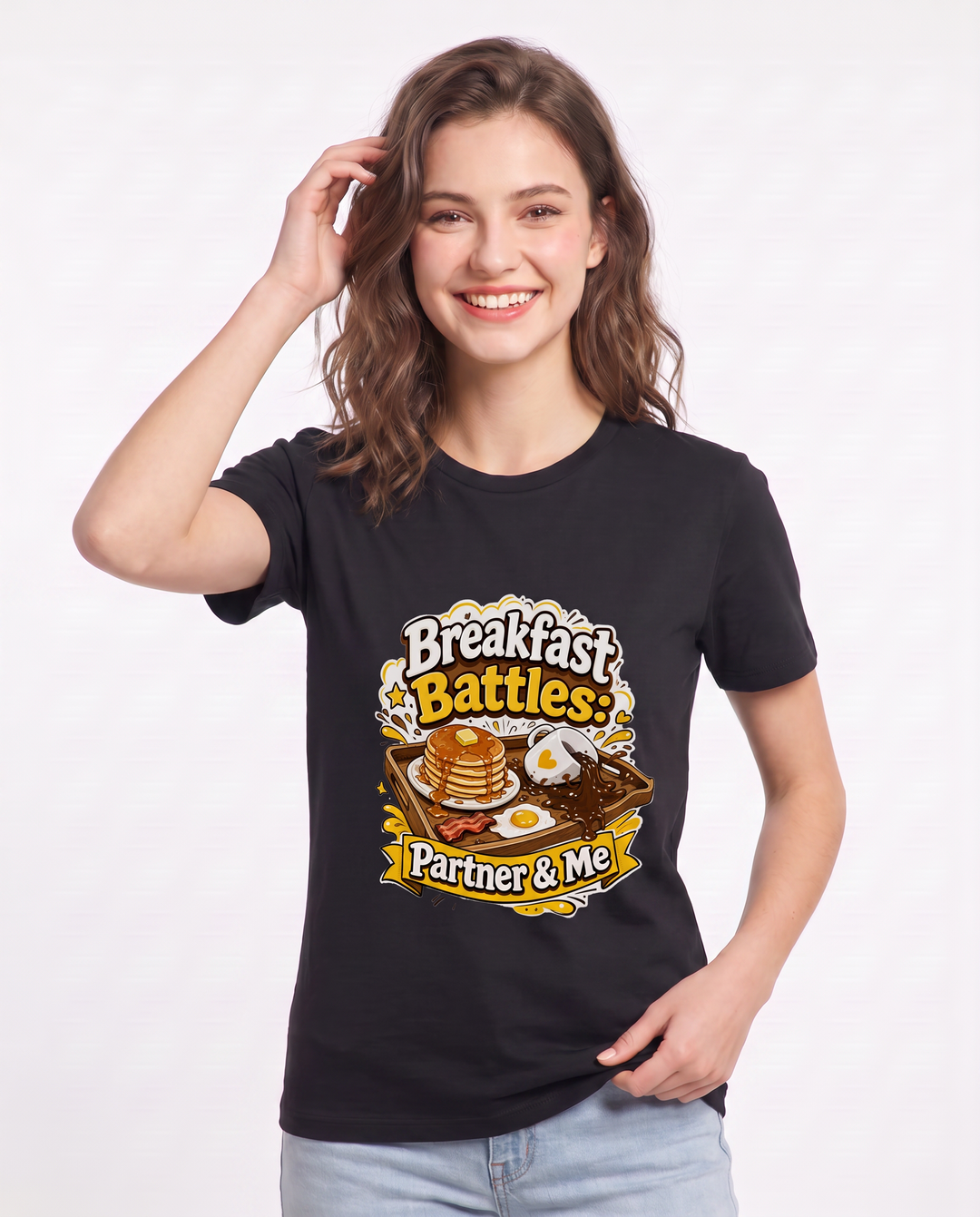 Breakfast Battles: Partner & Me Women's Black T-Shirt product image 1