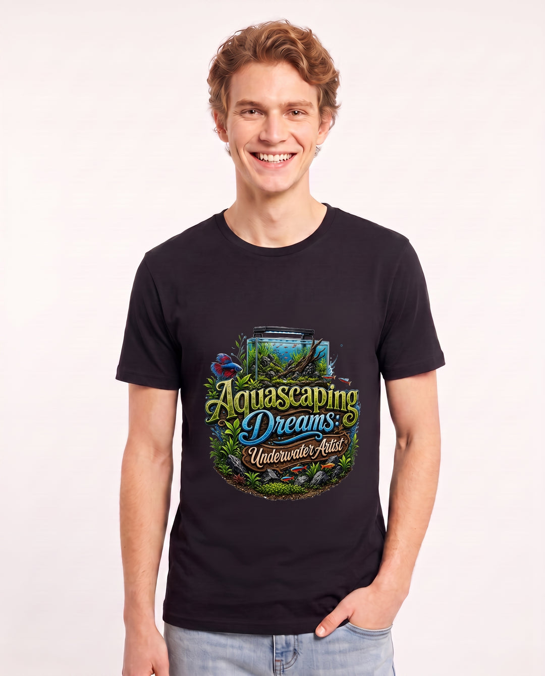 Aquascaping Dreams: Underwater Artist Men's Black T-Shirt product image 1