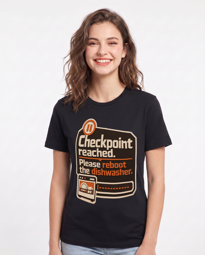 Gaming Women's Black T-Shirt – Checkpoint reached. Please reboot the dishwasher. product image 1