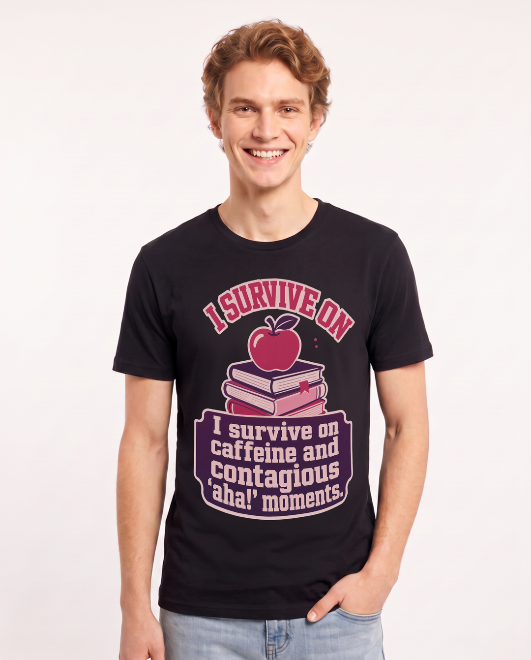 Teacher Gift Men's Black T-Shirt - I survive on caffeine and product image 1