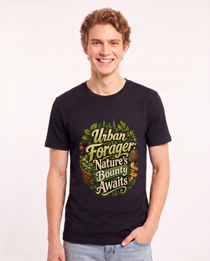 Urban Forager: Nature's Bounty Awaits Men's Black T-Shirt product image 1