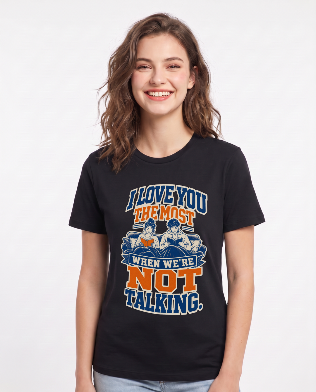 Couples Women's Black T-Shirt – I love you the most when we're not talking. product image 1