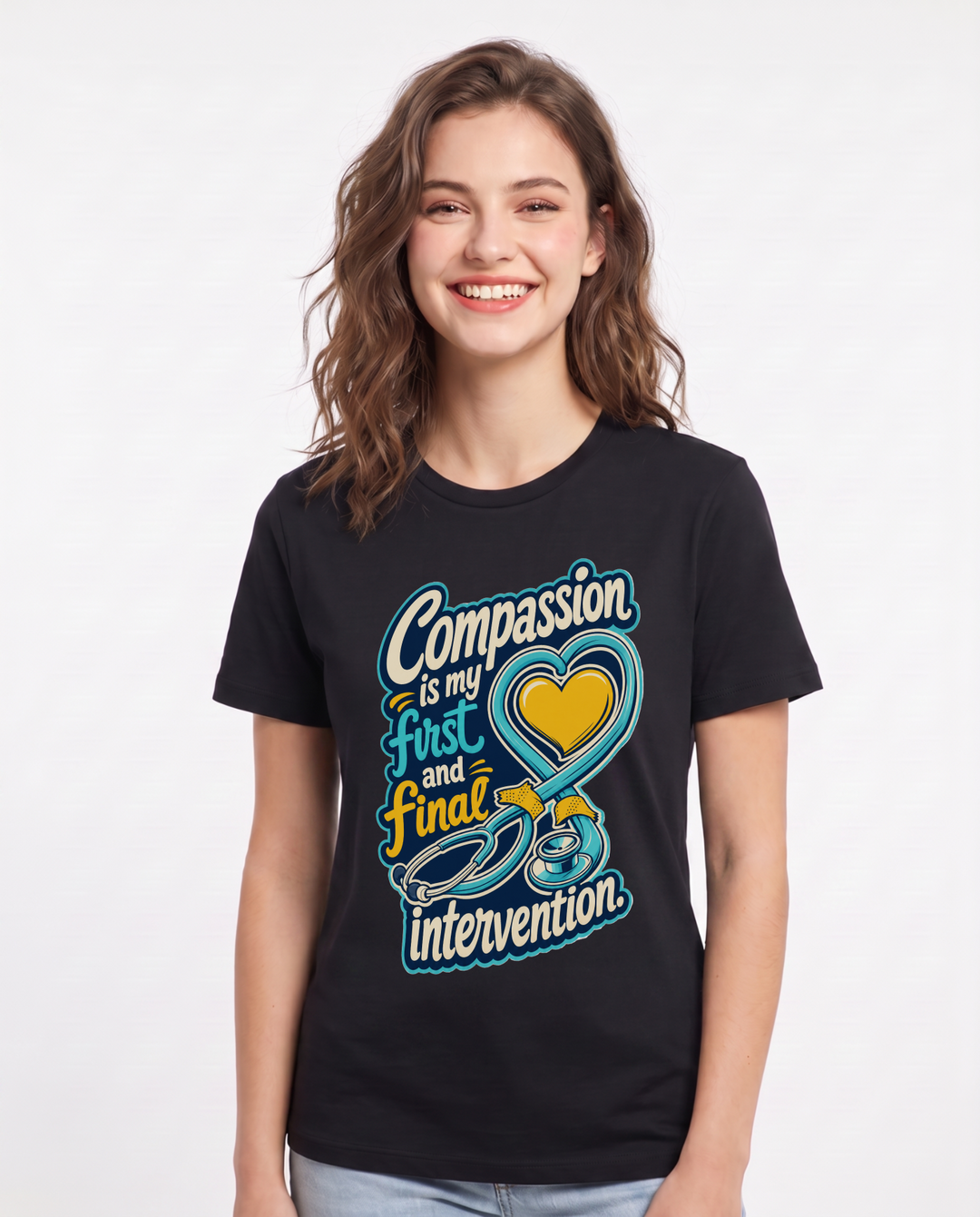 Nurse Women's Black T-Shirt – Compassion is my first and final intervention. product image 1