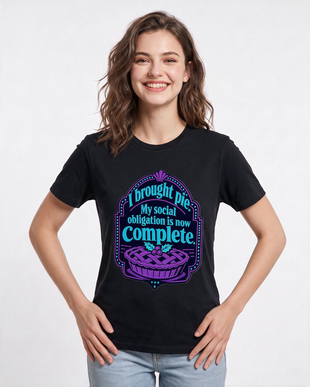Christmas Women's Black T-Shirt - I brought pie. My social obligation product image 3