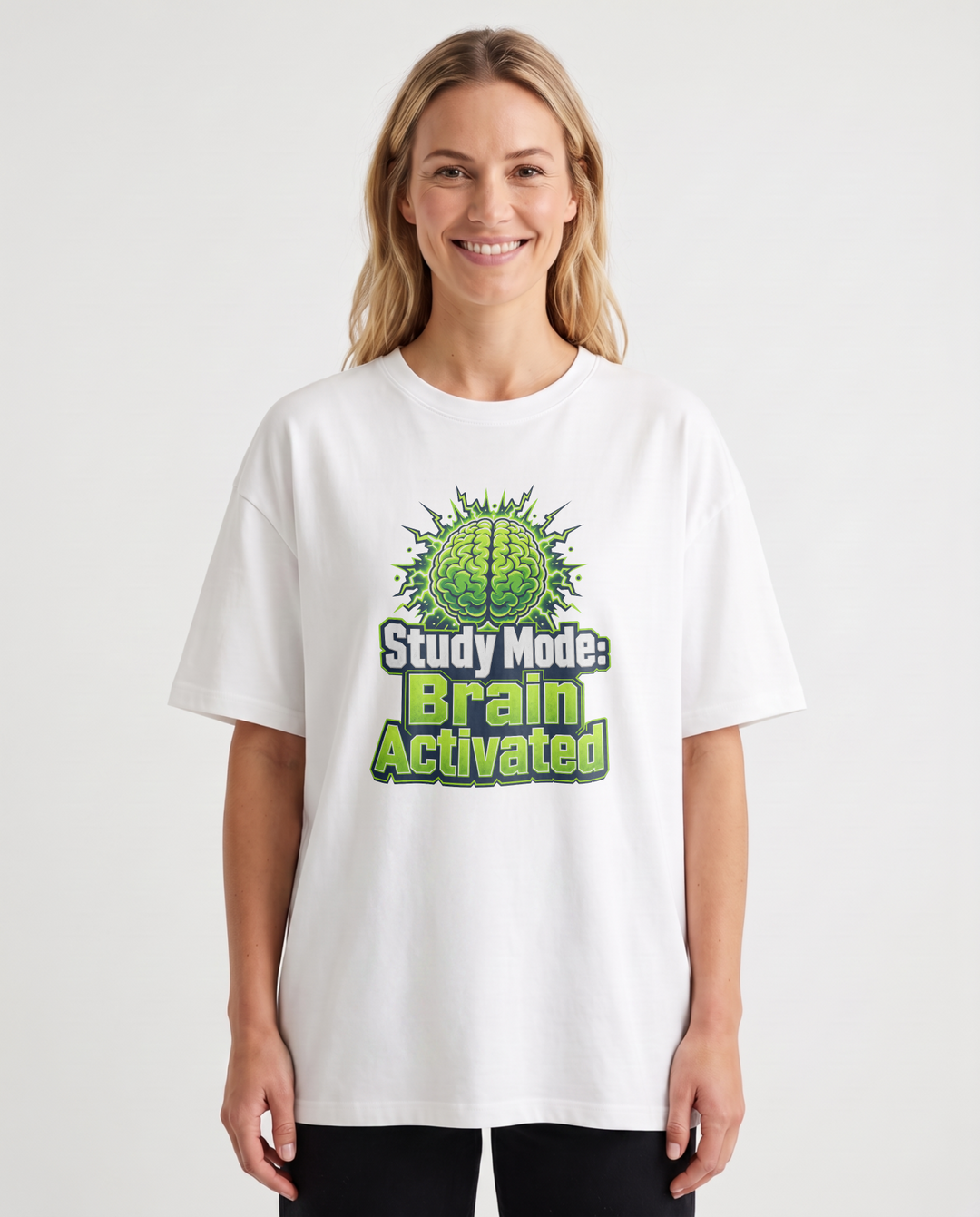 Study Mode: Brain Activated White T-Shirt mockup 1