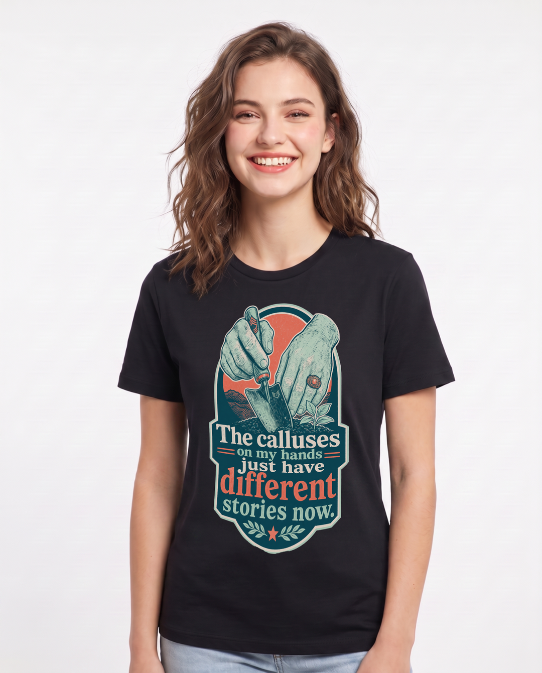 Veteran Women's Black T-Shirt – The calluses on my hands just have different stories now. product image 1