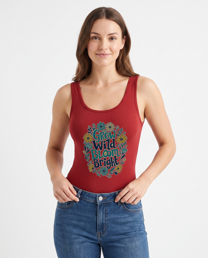 Grow Wild, Bloom Bright Sleeveless Tank Bodysuit mockup 1