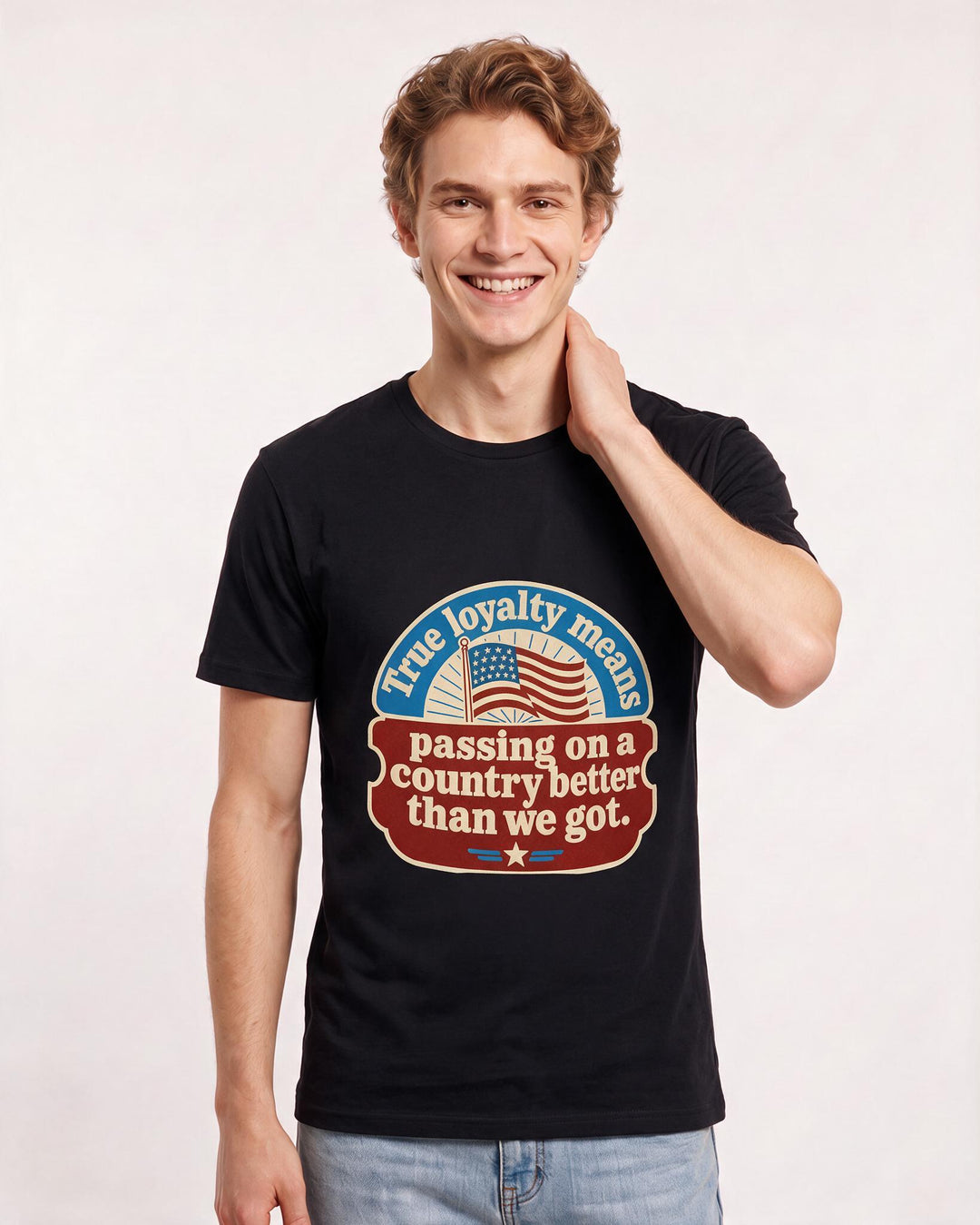 Graphic Men's Black T-Shirt - True loyalty means passing on a country product image 3