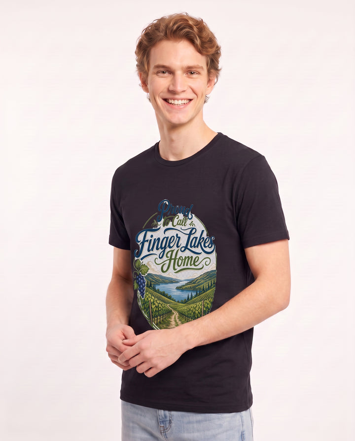 Proud to Call Finger Lakes Home Men's Black T-Shirt product image 3