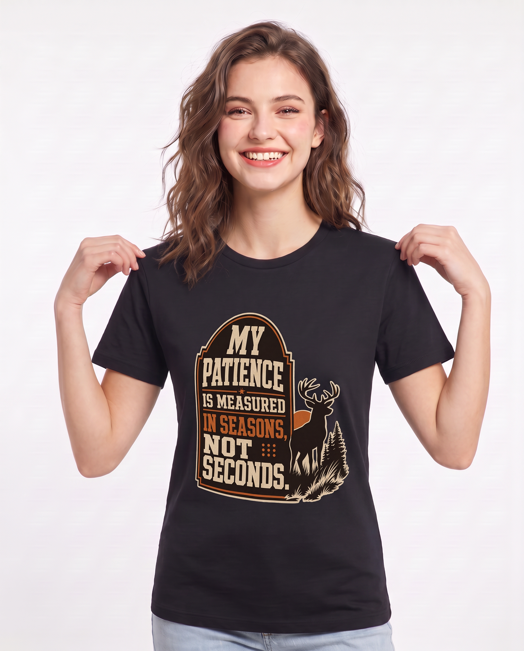 Hunting Women's Black T-Shirt - My patience is measured in seasons, product image 3
