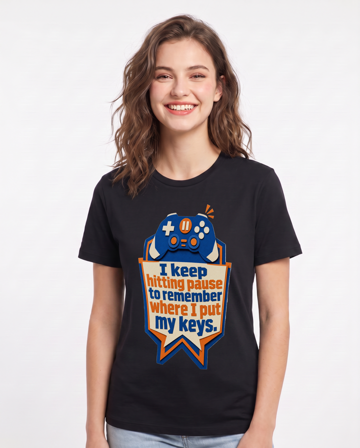 Gaming Women's Black T-Shirt - I keep hitting pause to remember where product image 1