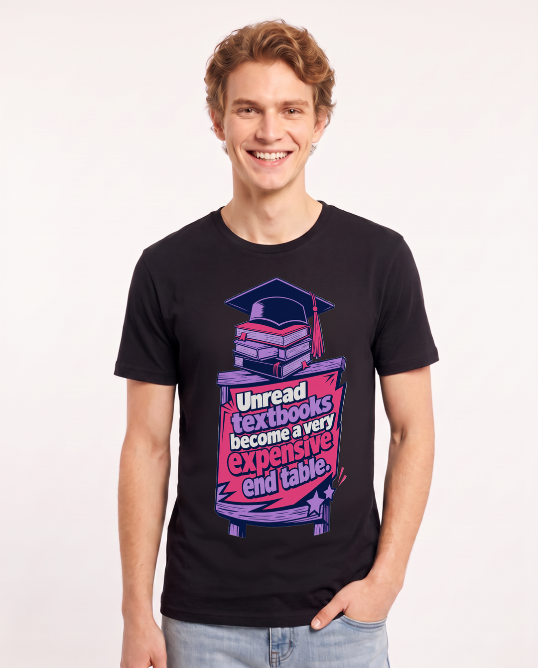 Graduation Gift Men's Black T-Shirt - Unread textbooks become a very product image 1