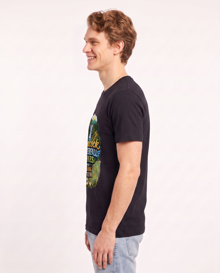 Hancock waterfall hikes and artisanal cheese tasting Men's Black T-Shirt product image 3