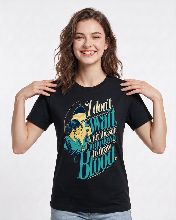 Nurse Women's Black T-Shirt – I don't wait for the sun to go down to product image 3