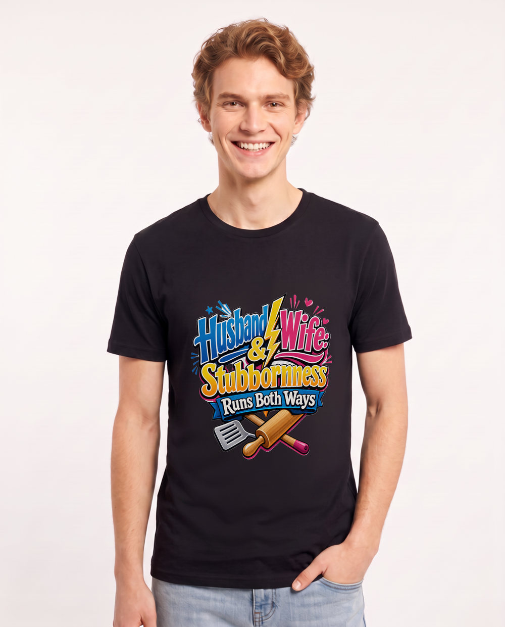 Husband & Wife: Stubbornness Runs Both Ways Men's Black T-Shirt product image 2