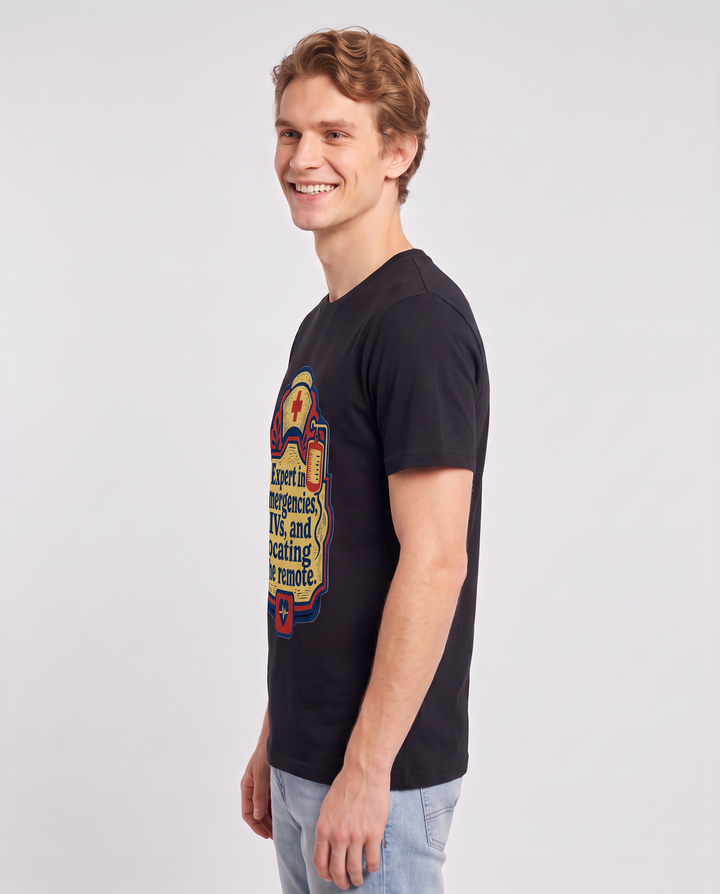 Nurse Gift Men's Black T-Shirt - Expert in emergencies, IVs, and product image 2
