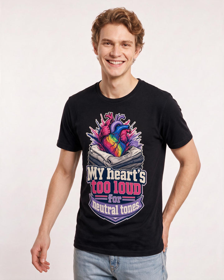 Pride Men's Black T-Shirt – My heart's too loud for neutral tones. product image 3