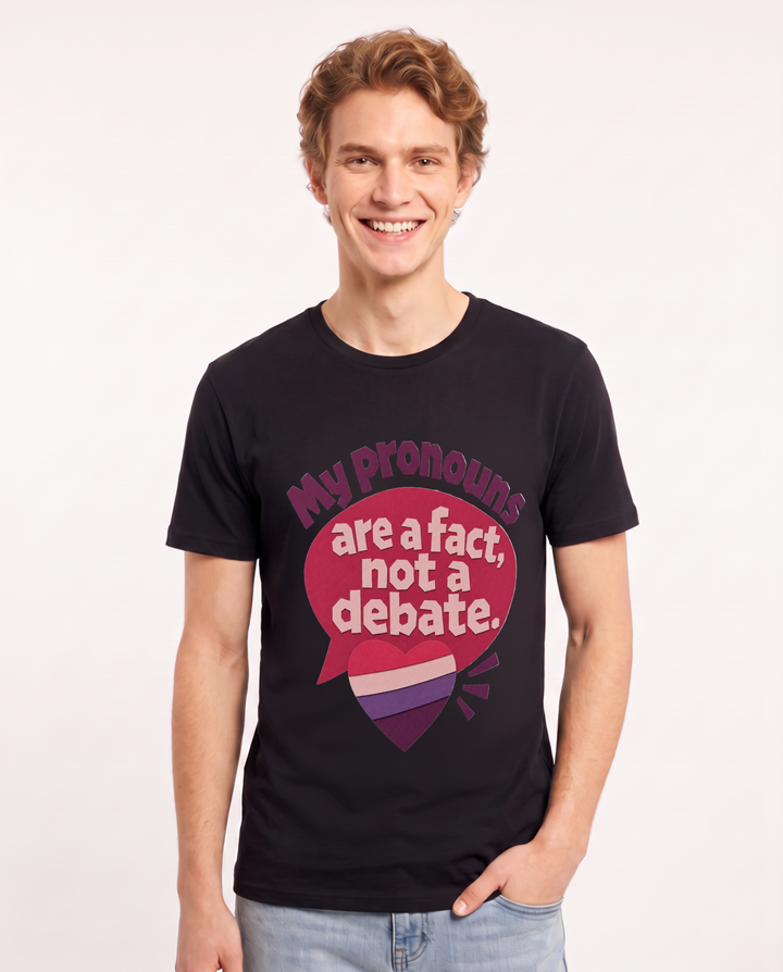 Graphic Men's Black T-Shirt - My pronouns are a fact, not a debate. product image 1