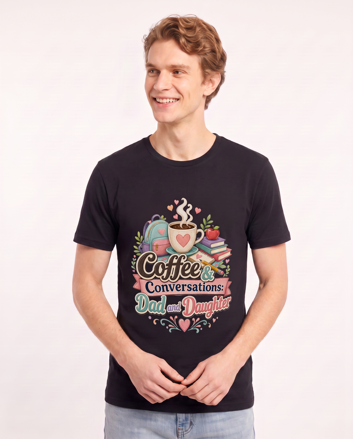 Coffee & Conversations: Dad and Daughter Men's Black T-Shirt product image 1