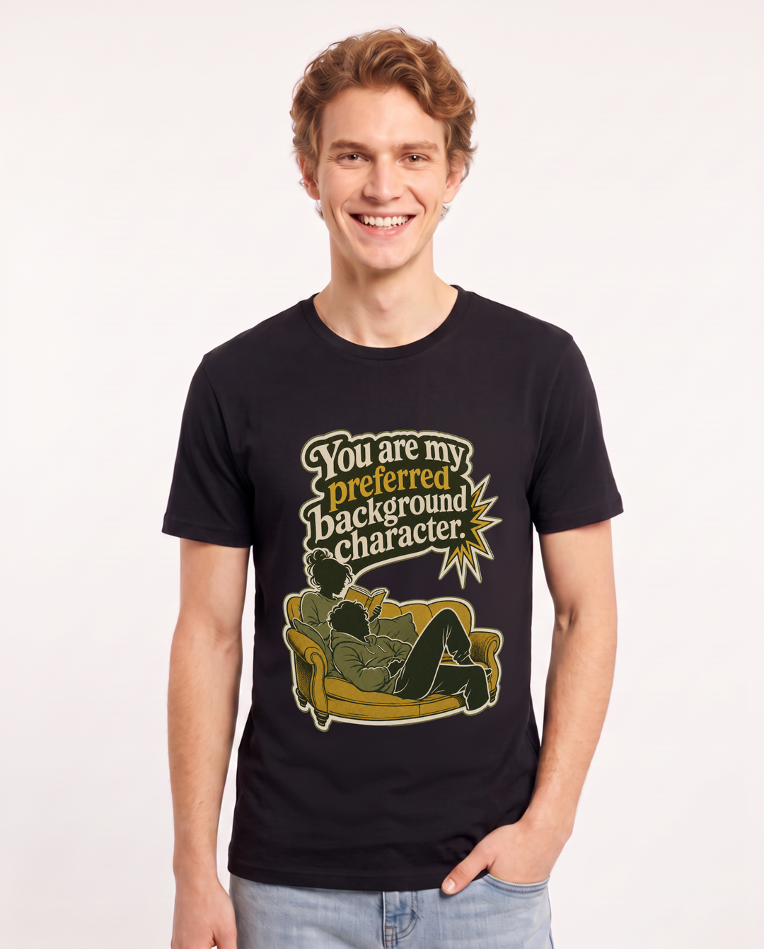 Funny Couples Men's Black T-Shirt – You are my preferred background character. product image 1