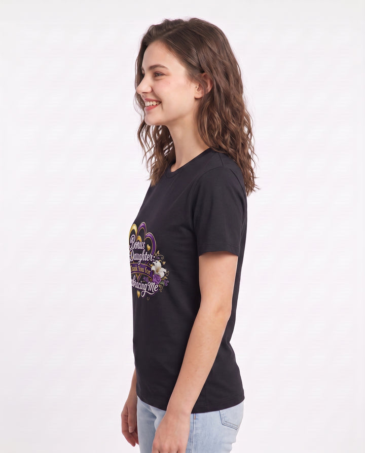 Bonus Daughter: Thank You for Embracing Me Women's Black T-Shirt product image 3