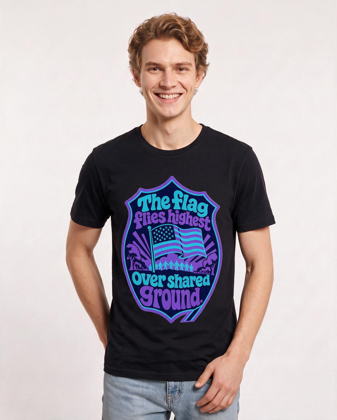 Graphic Men's Black T-Shirt - The flag flies highest over shared product image 3