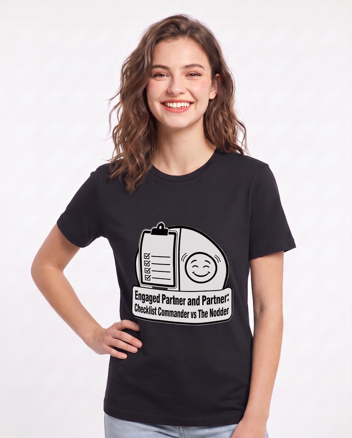 Engaged Partner and Partner: Checklist Commander vs The Nodder Women's Black T-Shirt product image 1