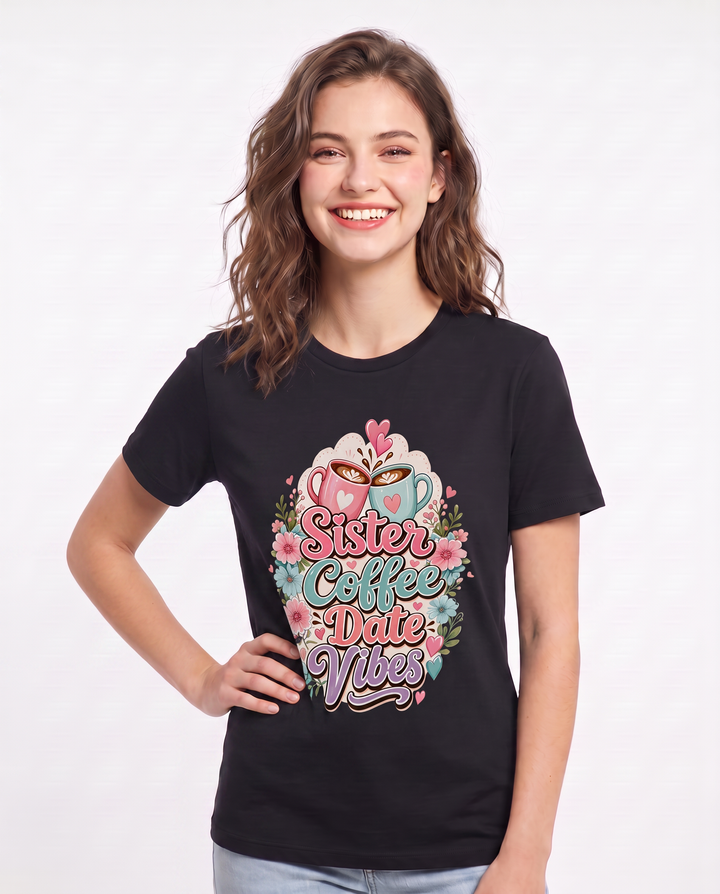 Sister Coffee Date Vibes Women's Black T-Shirt product image 1