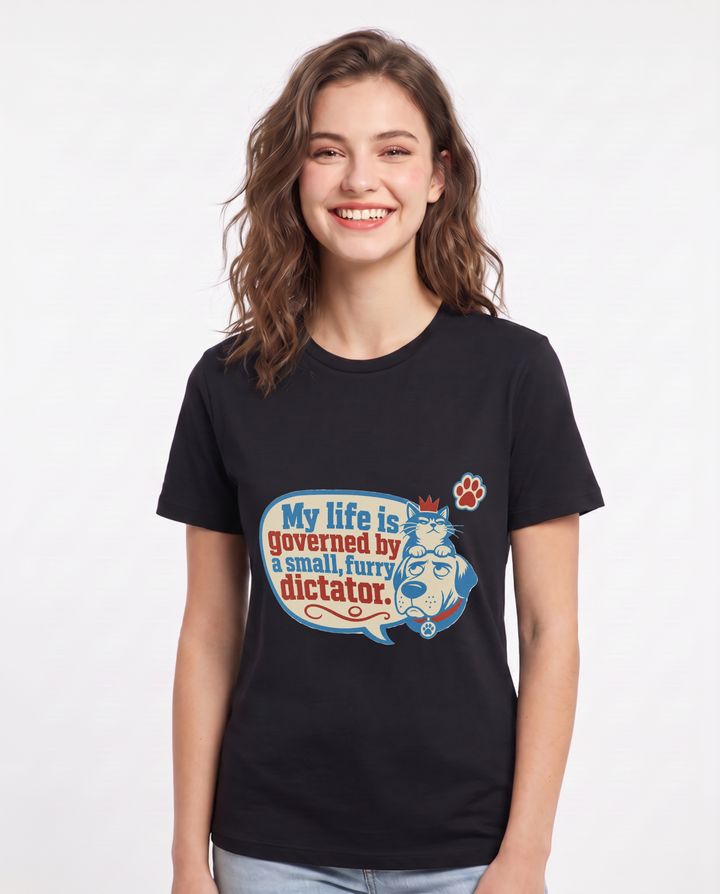 Graphic Women's Black T-Shirt - My life is governed by a small, furry product image 1