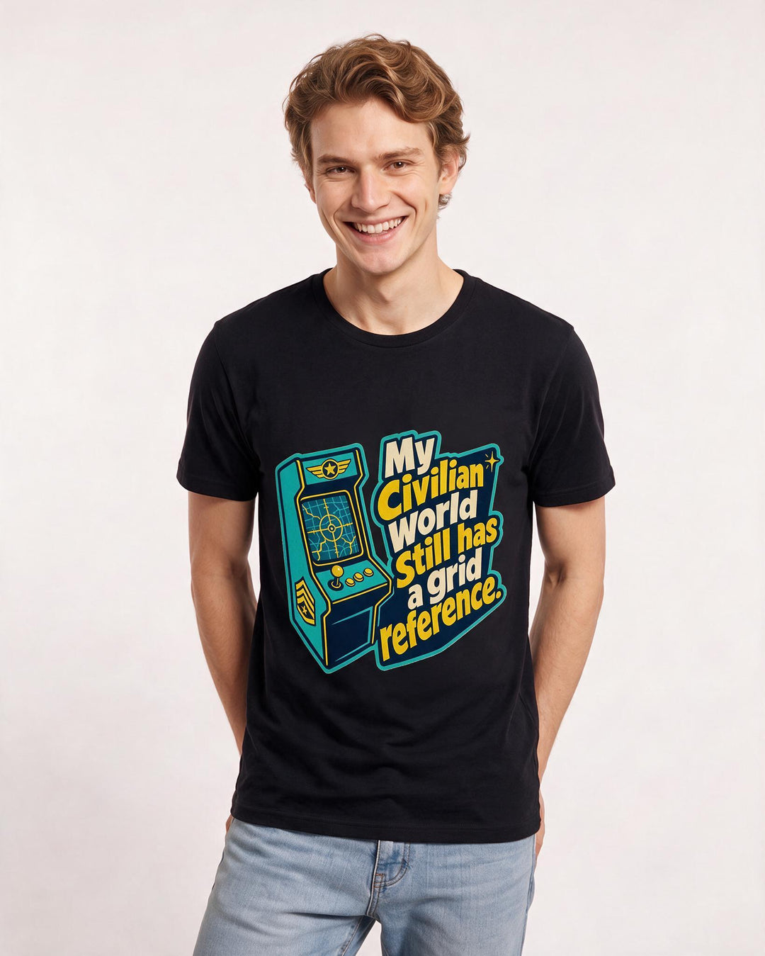 Graphic Men's Black T-Shirt - My civilian world still has a grid product image 3