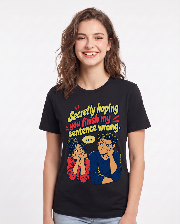 Couples Black T-Shirt for Women – Everyday Expression Graphic Tee product image 3