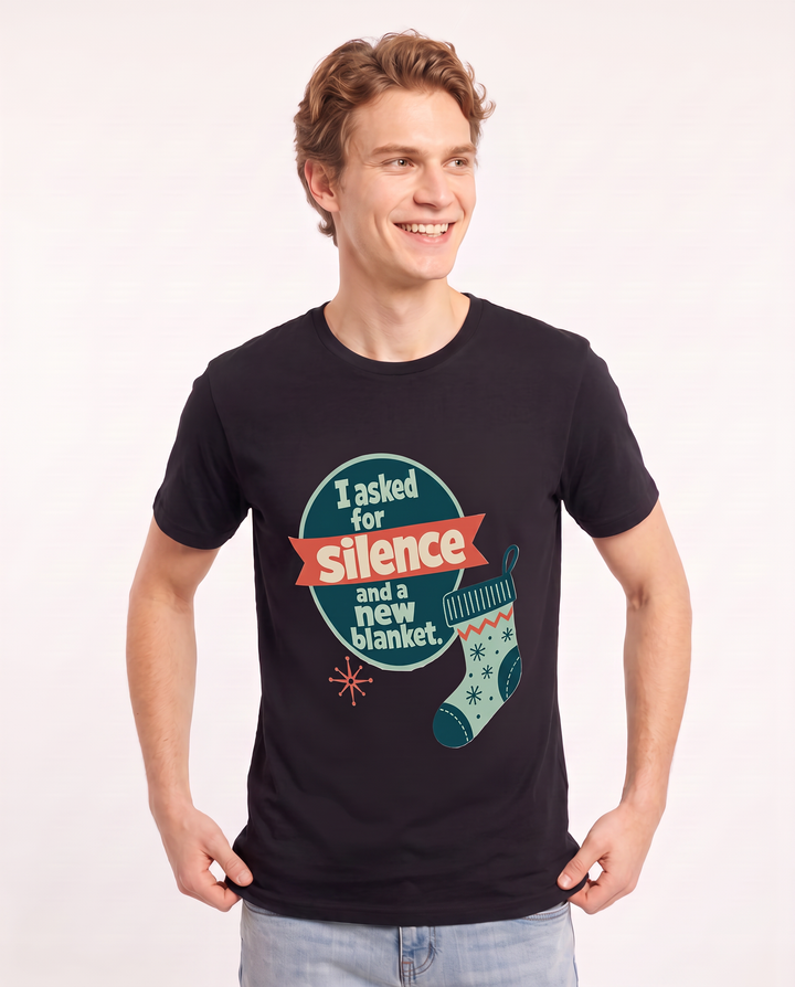 Christmas Men's Black T-Shirt - I asked for silence and a new blanket. product image 3