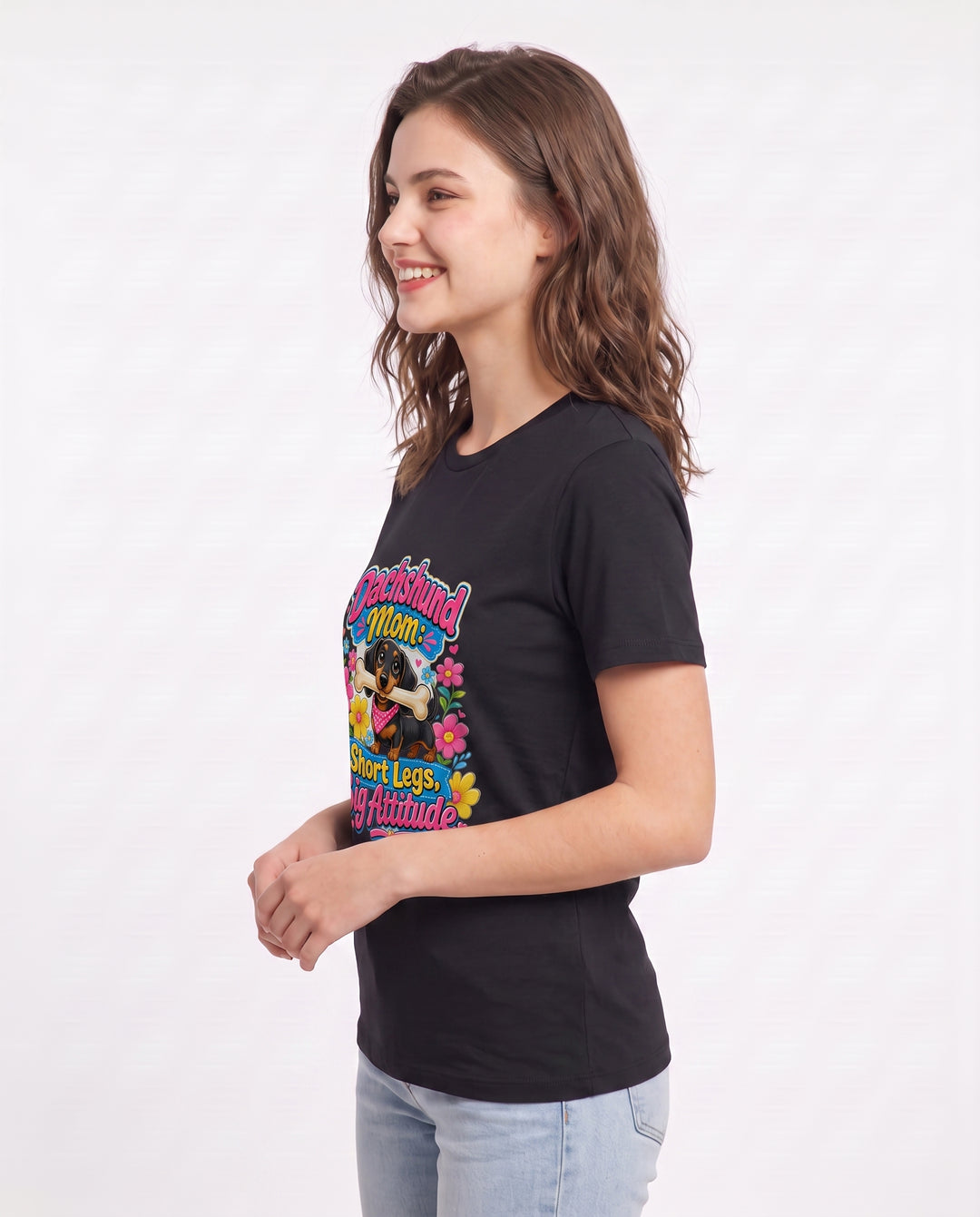 Dachshund Mom: Short Legs, Big Attitude Women's Black T-Shirt product image 3